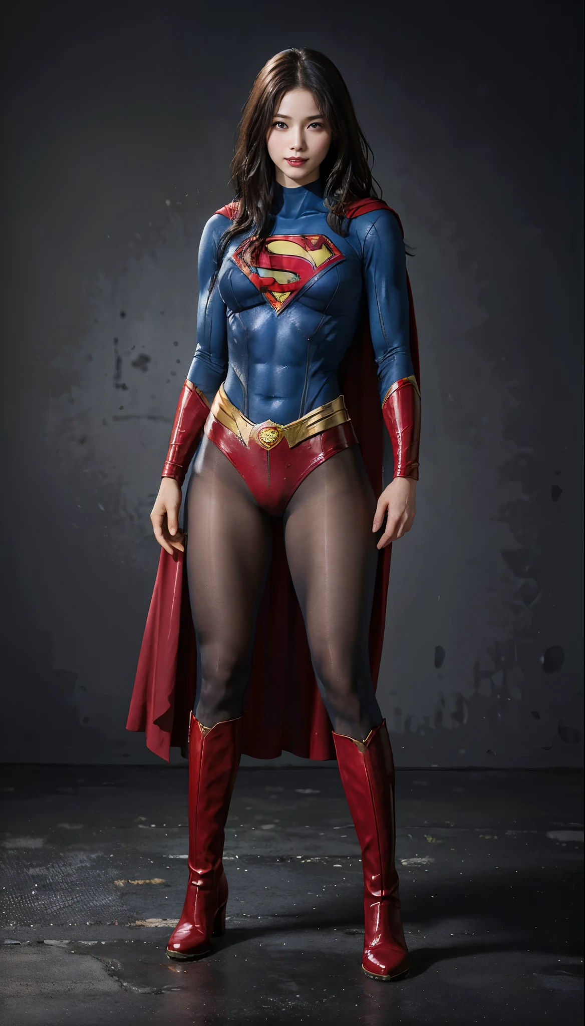 No background、(((Beautiful legs in black tights.)))、(((Legally express the beauty of your smile)))、((((Make the most of your original images)))、(((Body-hugging Supergirl costume)))、(((Supergirl Costume)))、(((Beautiful Hair)))、(((suffering)))、(((Please wear black tights....、Wear red boots)))、((Best image quality、8k))、((highest quality、8k、masterpiece:1.3))、(((Preserve background )))、Sharp focus:1.2、Beautiful woman with perfect figure:1.4、Slim Abs:1.2、Wet body:1.5、Highly detailed face and skin texture、8k