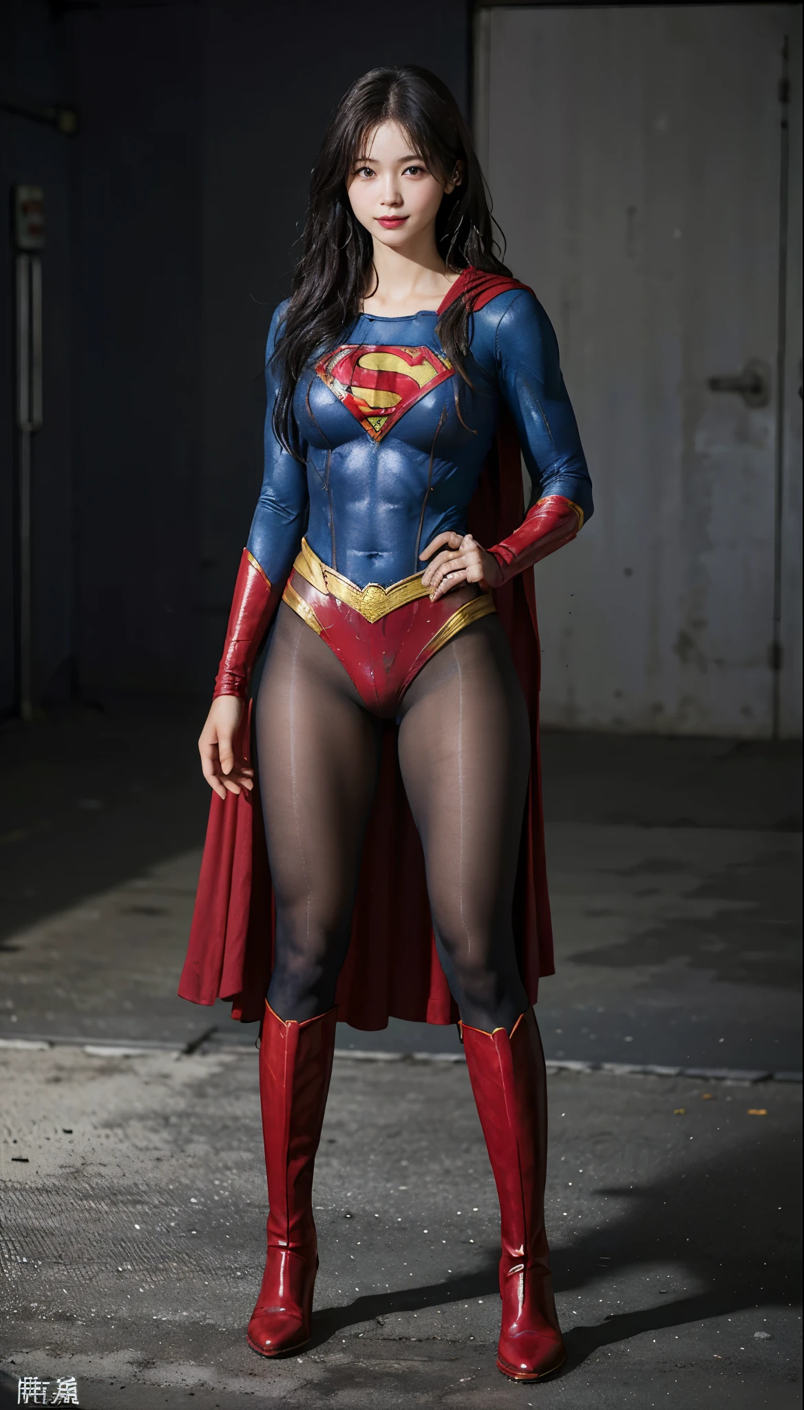 No background、(((Beautiful legs in black tights.)))、(((Legally express the beauty of your smile)))、((((Make the most of your original images)))、(((Body-hugging Supergirl costume)))、(((Supergirl Costume)))、(((Beautiful Hair)))、(((suffering)))、(((Please wear black tights....、Wear red boots)))、((Best image quality、8k))、((highest quality、8k、masterpiece:1.3))、(((Preserve background )))、Sharp focus:1.2、Beautiful woman with perfect figure:1.4、Slim Abs:1.2、Wet body:1.5、Highly detailed face and skin texture、8k