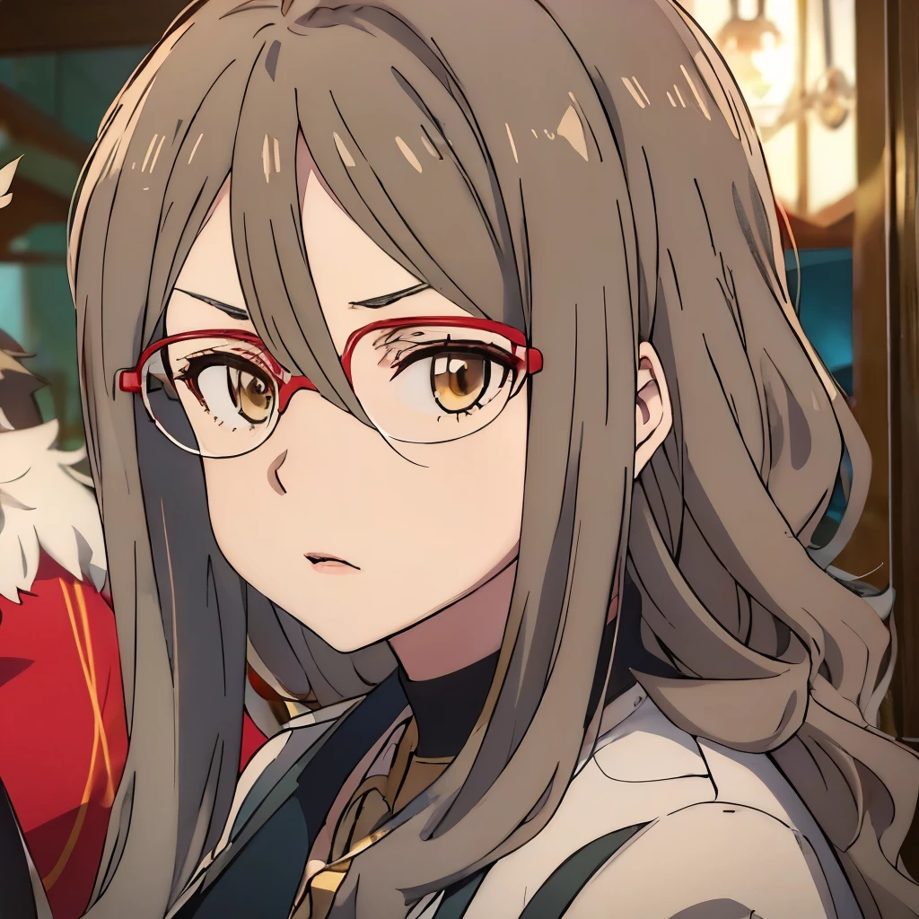 Masterpiece、Mizuki、Light brown hair、Light brown eyes、Red-rimmed glasses、Glaring Face