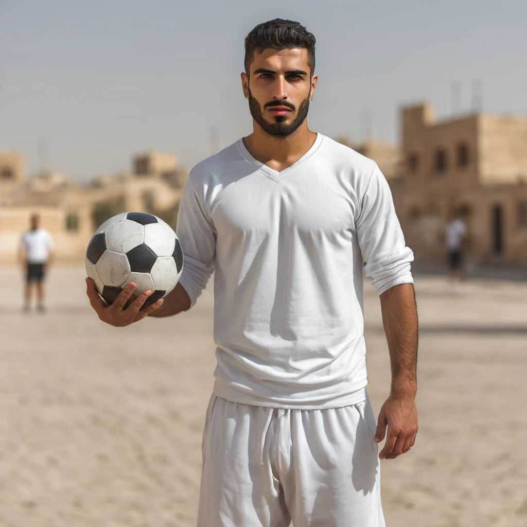 handsome,masculine,arabic,man, playing football