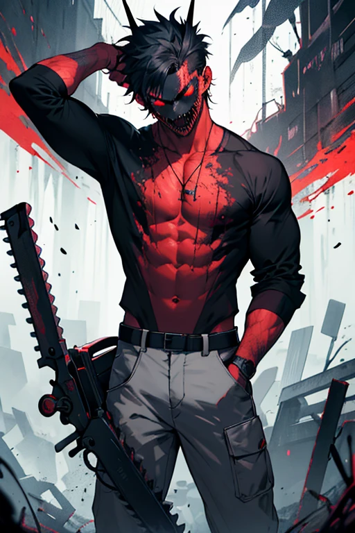 A chainsaw demon with a human body