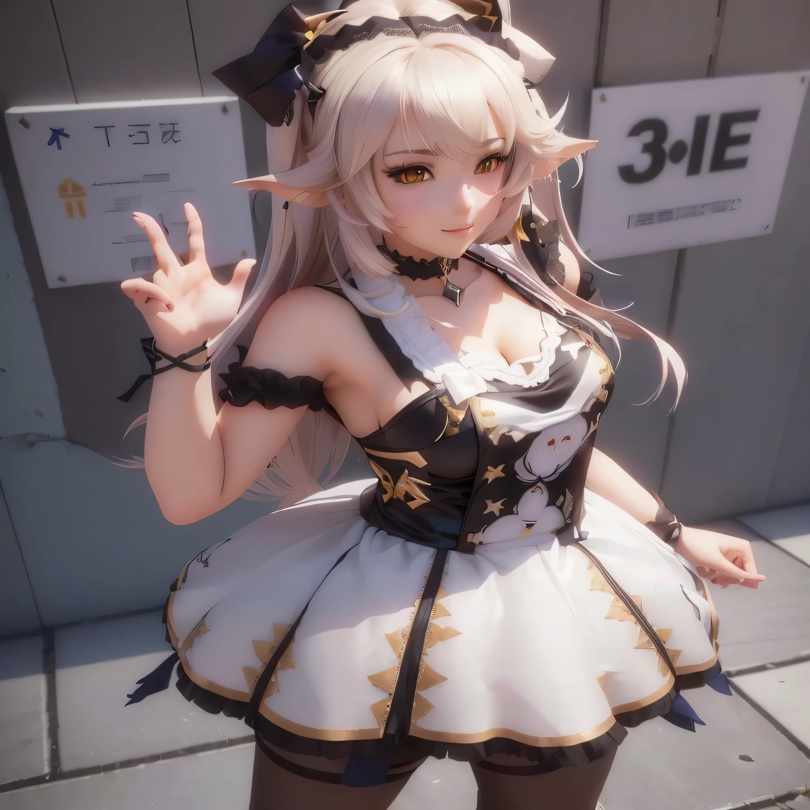 una mujer con un vestido y orejas de gato posa para una foto, lindo anime waifu con un bonito vestido, render of a cute chica anime 3d, anime estilo 3d, render fotorrealista de chica anime, chica anime 3d, estilo carril azul, diosa del anime, en vestido, anime 3d realista, del videojuego azur lane, chica elfa