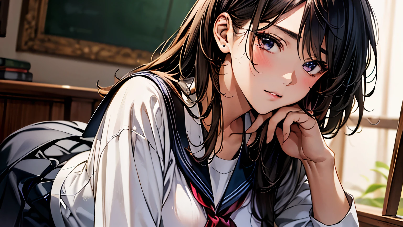 (masterpiece:1.3, highest quality, Ultra-high resolution, Very detailed), (Realistic, photoRealistic:1.4), Beautiful illustrations, Perfect lighting, Natural light, colorful, Written boundary depth,
Beautiful detailsまでこだわった髪, Beautifully detailed face, Beautiful details, Beautiful clavicle, Beautiful body, Beautiful breasts, Beautiful thighs, Beautiful legs, Beautiful fingers, Bookを持っている,
Show Viewer, (Face Focus, Upper Body), 1 girl, 日Book語, high school girl, Perfect Face, (Perfect Anatomy, Anatomically correct), Cute and symmetrical face, Baby Face, , Shiny skin, whole body,
(Long Hair:1.4, Straight hair:1.7, Light brown hair,), Long eyelashes, (Mid-chest:1.6, Tight ass, Captivating thighs), thin,
(((Long sleeve white shirt, Sailor suit:1.4, black skinny mini skirt:1.4, ), My thighs are shiny, Pink perspective, Very sexy, Total, Captivating thighs)),
(Beautiful views), School, Stubborn, Roll up the skirt yourself, , Bookを読んでいる,Bookを持っている,whole body,one person,Sitting,Book,Bookを読んでいる,Sad look,Bookを持っている