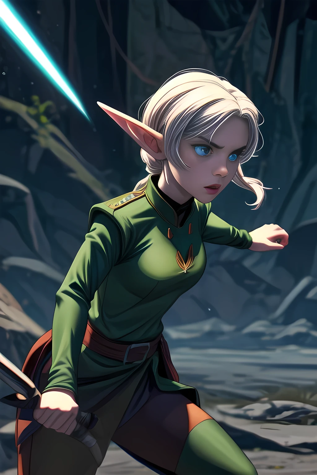 Elf in tight combat uniform