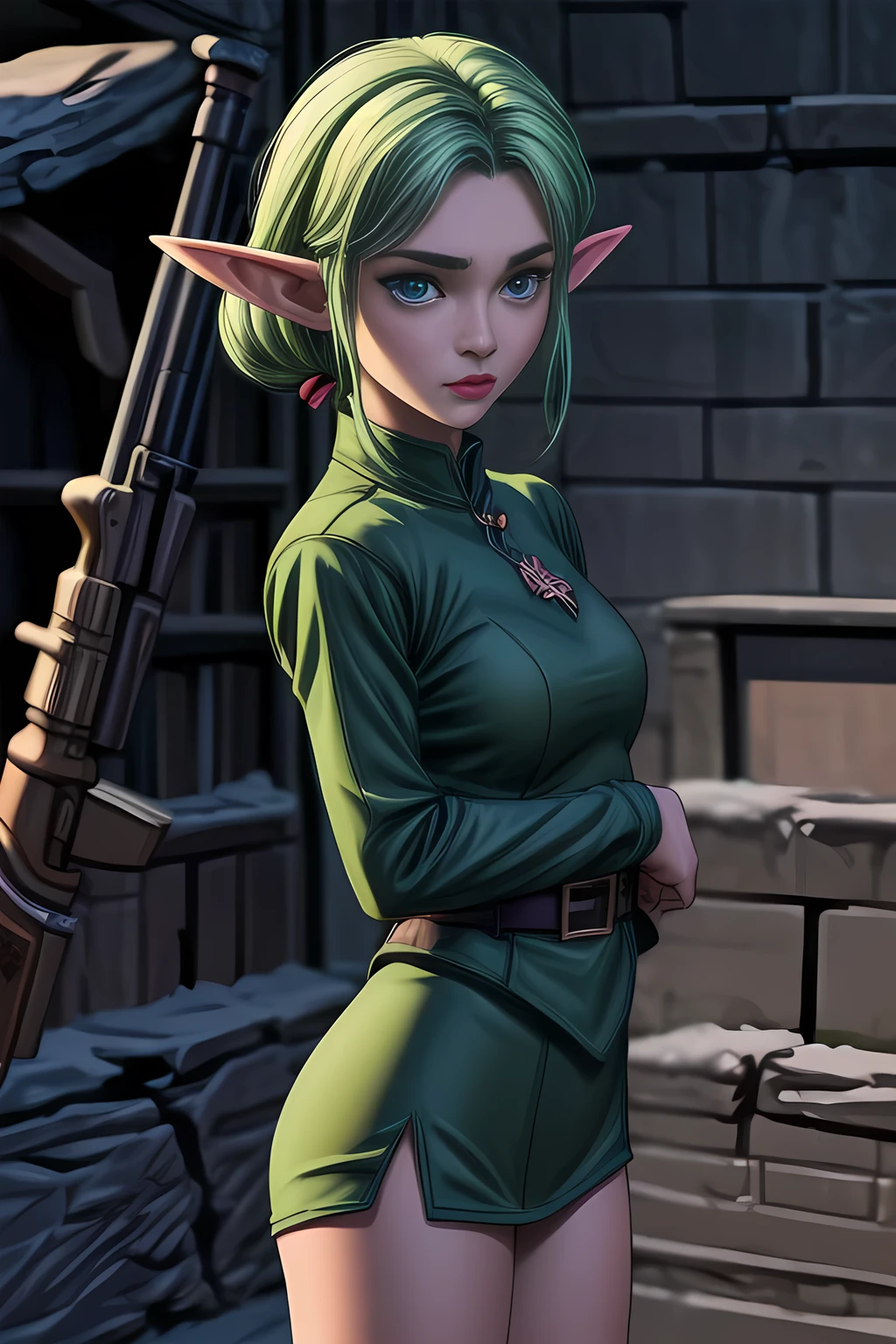 Elf in tight combat uniform