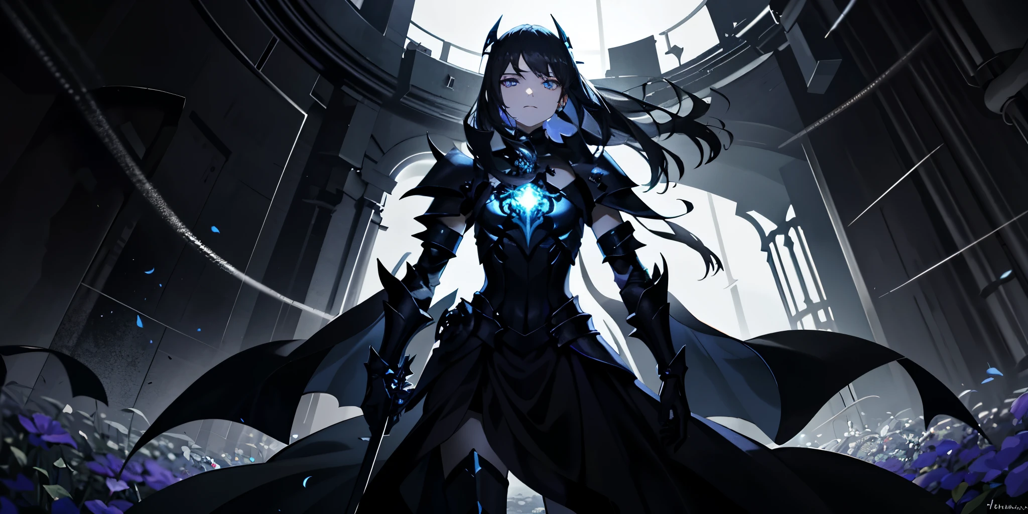 Here is the bottom of the abyss,There is no lighting,Endless sea of flowers,A soul that radiates a shimmering light,Knight of the Abyss armed with a black sword.
