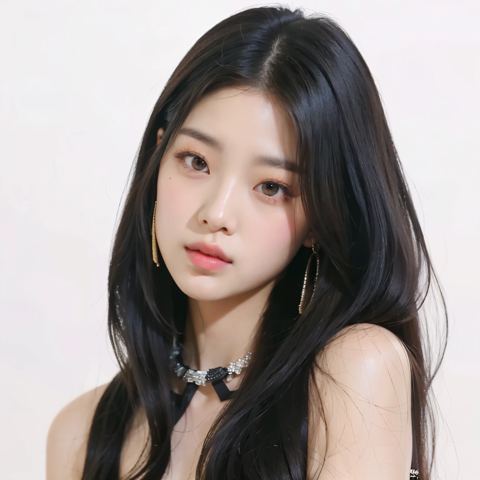 Closeup of woman with long dark hair wearing chokehold, Jinyoung Shin, Jaeyeon Nam, Portrait of Blackpink Josh, popular makeup in korea, popular korean makeup, Wow lovely Korean face, Portraits of Korean female idols, common ratio, Chassis, with a round face, Heonhwa Choi, resin drainage, Beautiful Korean Woman, blackpink jennie