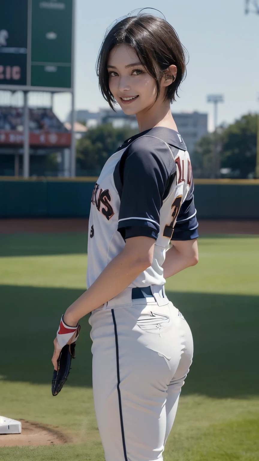 (Clothing:2.0, Baseball Uniforms:2.0), (baseball Ground:1.5), (Wet:1.5), ((A grin:1.2, short hair:1.2, slender:1.5, Small Ass:1.5)), ((Japanese, 1 Girl, 18-year-old, 7 heads, Ideal body proportions, Black Hair, With bangs, Small breasts, Erect nipples, slender, Small Ass, Beautiful feet, Skinny Legs)), Surrealism, Cinematic Lighting, Depth of written boundary, First Person View, Boobs F/1.8, 135mm, Ticker, Mastepiece, Curate, ((Anatomically correct:1.3)), Textured skin, Super Detail, High detail, High quality, Awards, Best Quality, High resolution, 8K