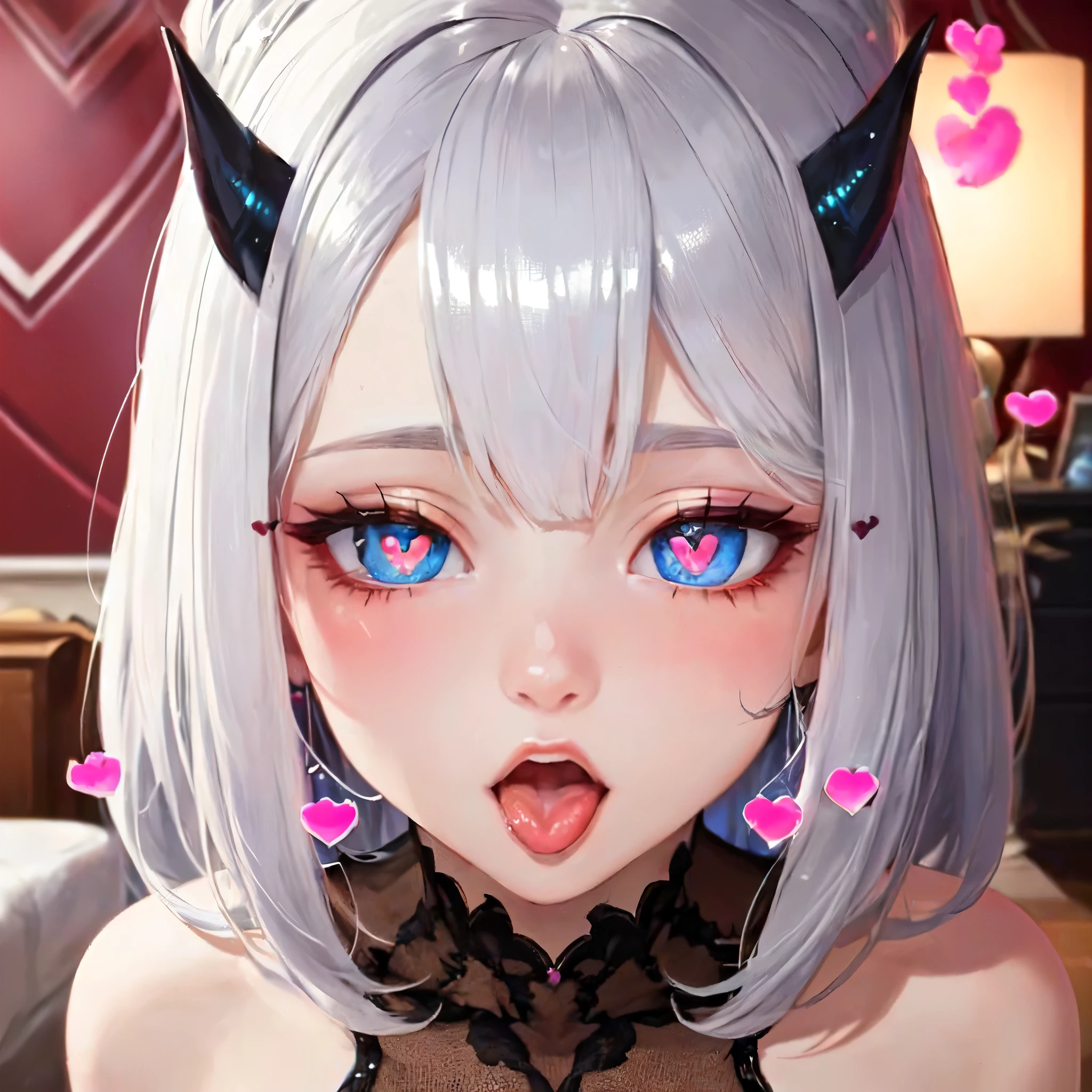 girl, Cute realistic portrait, Ahegao face, Ahegao, beautiful , Detailed face, Silver hair braided short hair