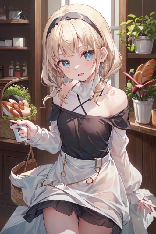 (perky chest:1.2), (pointed chest:1.2),(((Black Tunic:1.3))),(((cakes and bread in the basket),Cute and beautiful girl,Cute round face,Cute smile,with blush cheeks,Red Lip,solo, looking at viewer, open mouth, have a cute grass of cute beergrass,black hair, dark green eyes, dress, bare shoulders, jewelry, collarbone, sidelocks, hairband, earrings, indoors, off shoulder, sweater, arms behind back, plant, short hair with long locks, gild hairband, off-shoulder dress, sweater dress, off-shoulder sweater, black sweater, dark gord hair, big side hair, very long side hair,is rendered in (masterpiece: 1.2, best quality), with (ultra high resolution) and an exquisite (depth of field),(Bangs are see-through bangs),hair pin,hair adornments,detailed clothes features,Detailed hair features,detailed facial features,(Dynamic angles),(Dynamic and sexy poses),Cinematic Light,(masutepiece,top-quality,Ultra-high resolution) ,(The 8k quality,Anatomically accurate facial structure,),(Sea Art 2 Mode:1.3),(Image Mode Ultra HD) ,(Hold a coffee in your hand:1.3),delicate beautiful face, Bright blue eyes, cute eyes, sparkling eyes, Big eyes, (perky chest:1.1), (pointed chest:1.3), looking at viewer,
