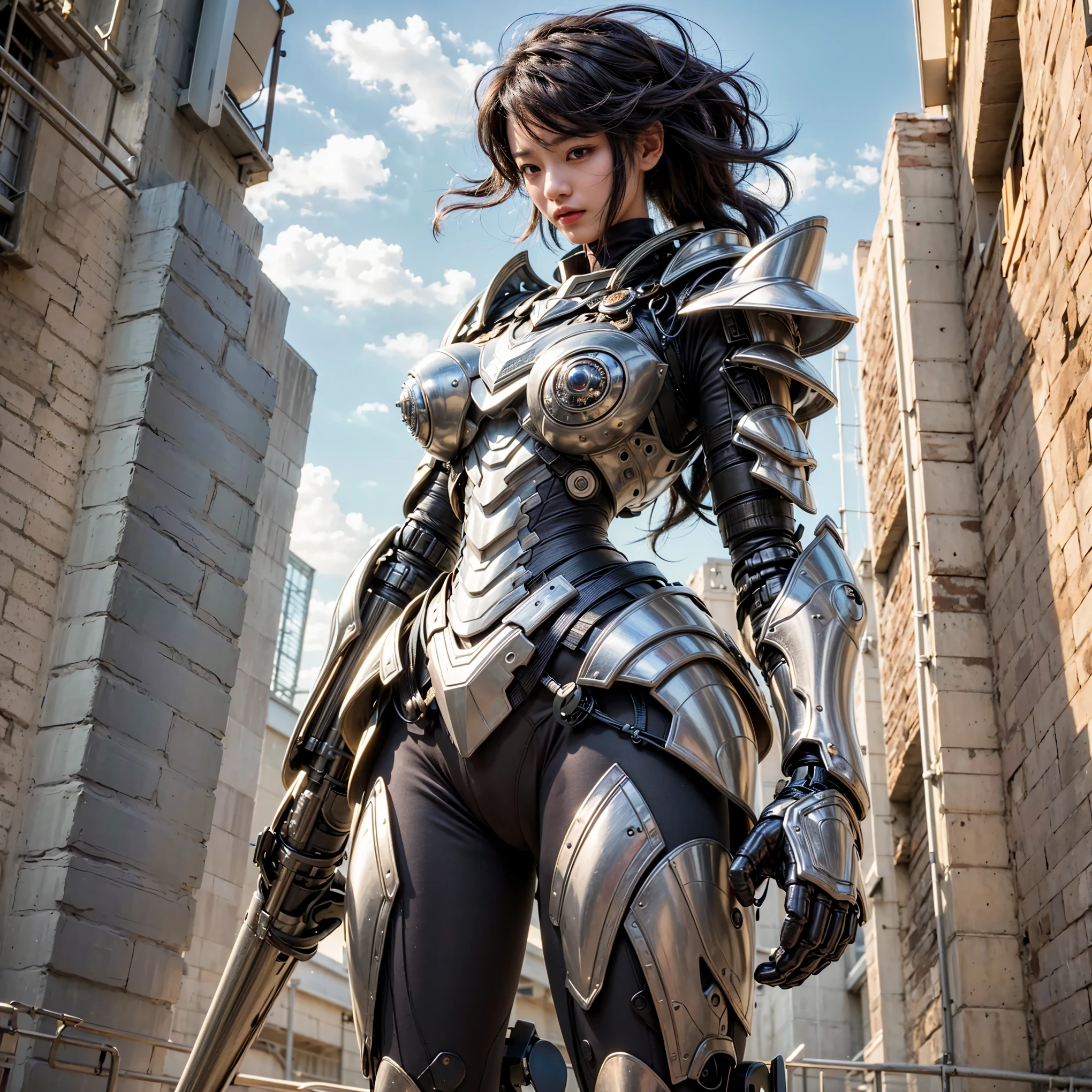 masterpiece、highest quality、(Extremely intricate details)、(Extremely realistic texture)、gloss々Texture、A cicada-like bio-insect suit designed by Hajime Katoki、1 person、Ultra-realistic photos of beautiful female soldiers、Night view of the bayside industrial area、battle、Please generate at least 4 copies.