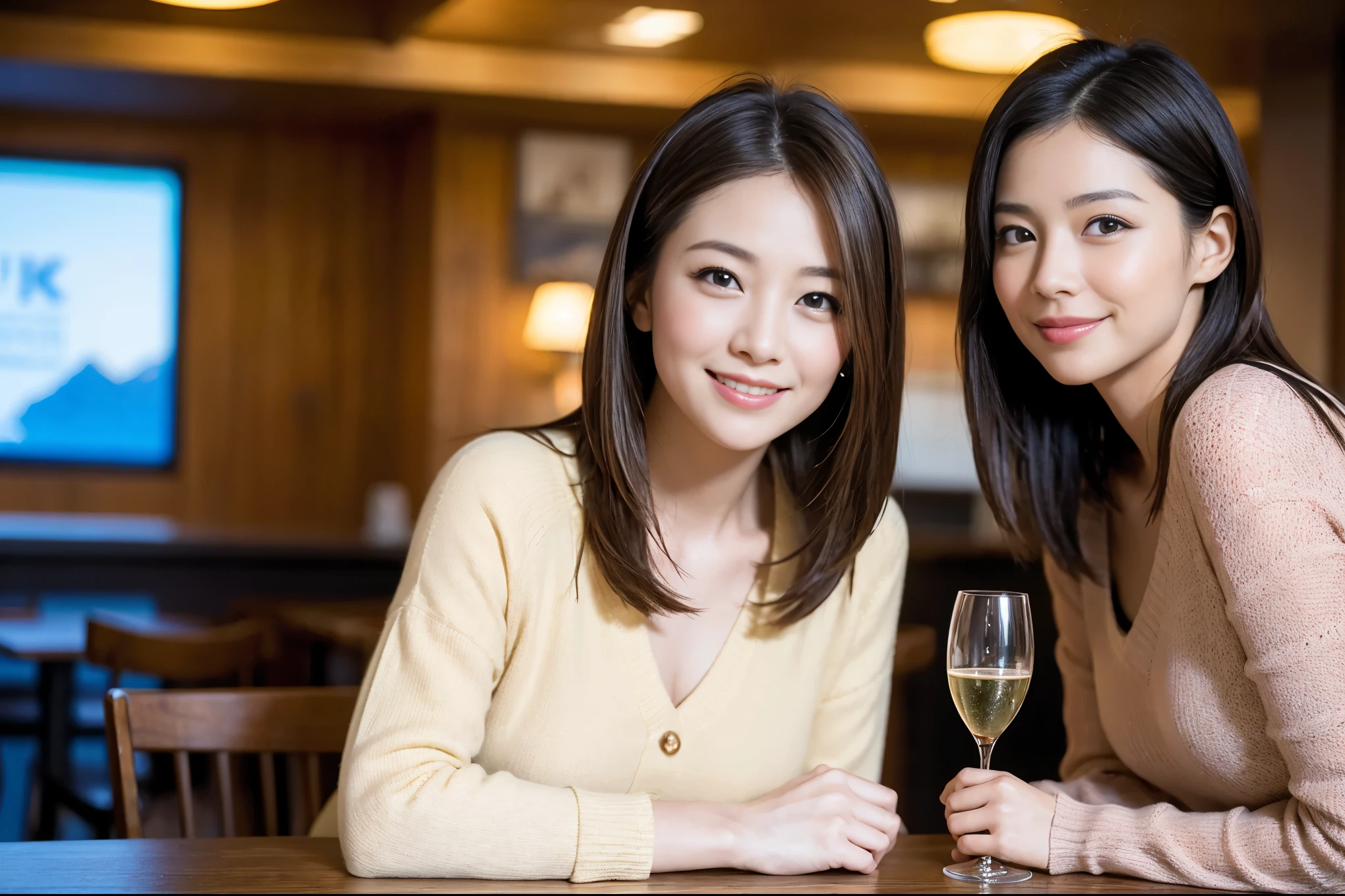 ((highest quality、8k、masterpiece:1.3))、1 male、1 woman who resembles Satomi Ishihara、Couple、Spouse、Couple、The body is slim、((Bob Hale、Straight hair:1.2)), (Realistic, Intricate details:1.2), テーブルの上のwine glass、Shine light on your face、 Amazing view of the sunset sky and clouds、Amazing mountain views、A bright smile、The wonderfulness of smile、Bright image、The beauty of wine, Beautiful Face, blue eyes, The light shines on your face, Blushing, short hair,Bright Face、 (42 years old), 39 years old, red wine 、Appetizers、Italian food、Wine bottle、Champagne、sparkling wine、Two beauties、Brown Hair、Shortcuts、Long sleeve shirt、dress、Pretty Woman 1, (slimな顔), (The body is slim), (Brown Hair), (Shortcuts), cheeks turn a little red,Attractive beauty、restaurant, In a prominent place (From the waist up) Nova Frog Style, actress, model, Upper Body, White wine, slim, wine glass, 中央に置かれたwine glass, smile, (smile: 1.15), Beautiful fine grain, Depth f/2,saturation, High Contrast, Strong light and shadow,Moist Body:1.5、3D texture、Delicate eyes、Brown Hair、The hair is very shiny、