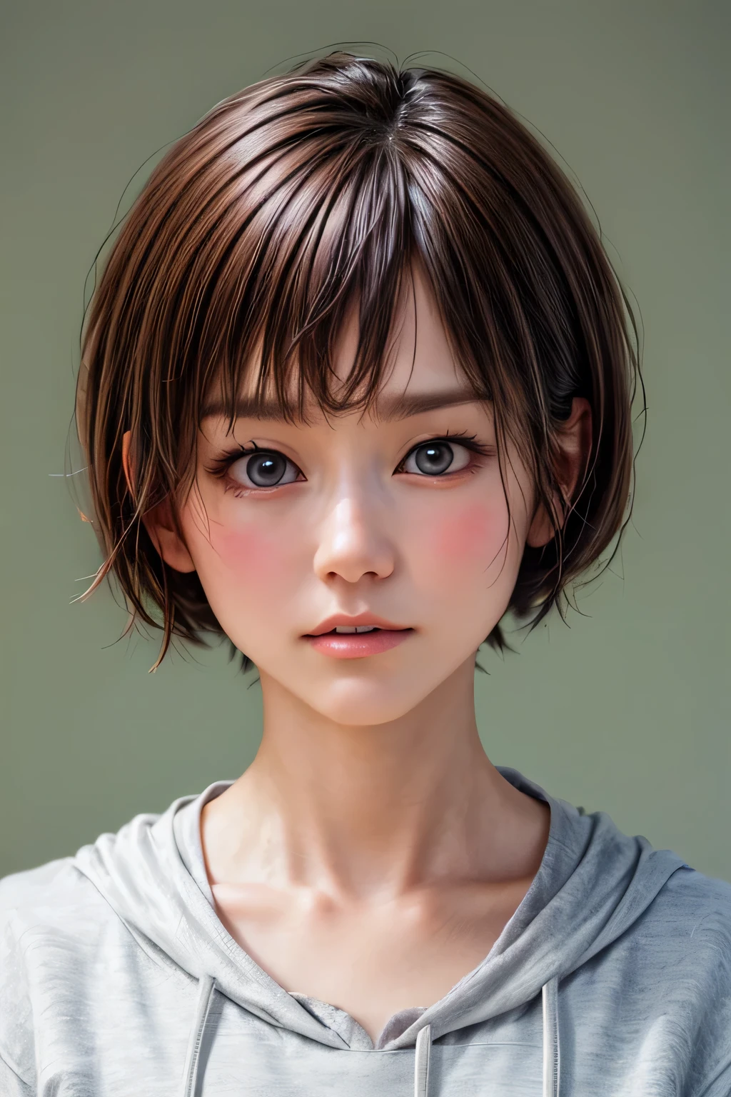 (NSFW:-1.5), (masterpiece:1.3), (8k, photorealistic, RAW photo, best quality: 1.4), 
cinematic lighting, 
(1girl), beautiful face, (realistic face), 
beautiful hairstyle, (short hair :1.5),
realistic eyes, beautiful detailed eyes, 
(realistic skin), beautiful skin, 
(hoodie without a hood), 
absurdres, attractive, 
ultra high res, ultra realistic, highly detailed, 
golden ratio, 1girl, 