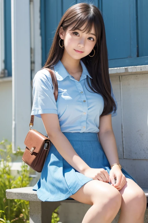 Cute Girls、high school girl、Light blue mini skirt、sit