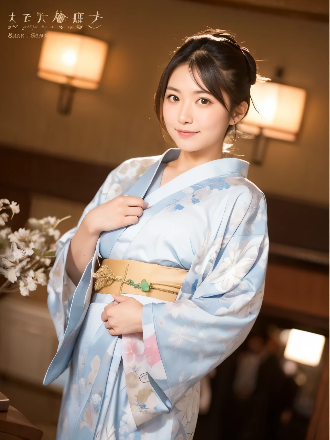 arafed asian woman in a blue kimono posing for a picture, in kimono, classy yukata, wearing royal kimono, pale and coloured kimono, in a kimono, Elegant Japan Woman, wearing kimono, wearing a haori, wearing a kimono, Traditional Japanese, yukata, takada akemi, japanese kimono, kimono