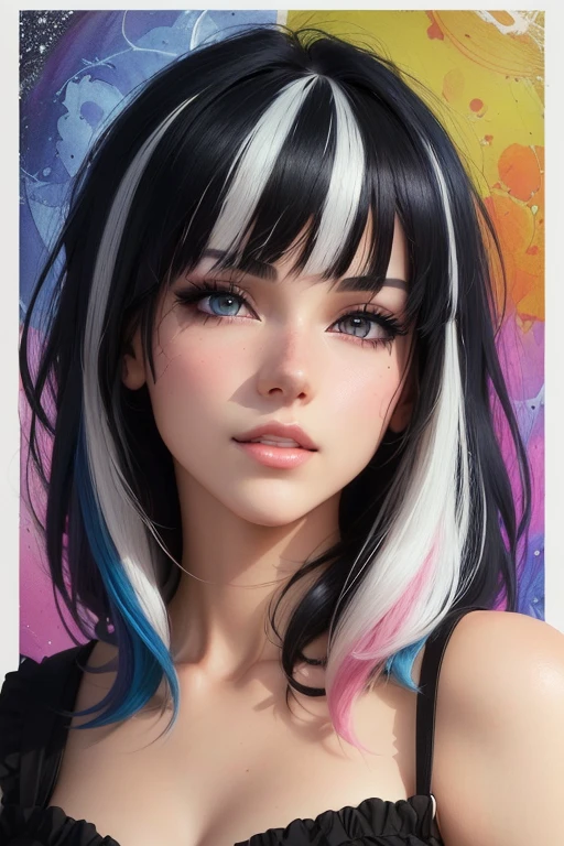 Close-up of a woman with black and white hair and blue-pink hair, stunning anime face portrait, Anime style realism, realistic anime style, realistic anime style, anime style portrait, anime styled digital art, beautiful anime portrait, Realistic anime 3D style, anime inspired, anime styled 3d, anime style digital art, anime style. 8K
