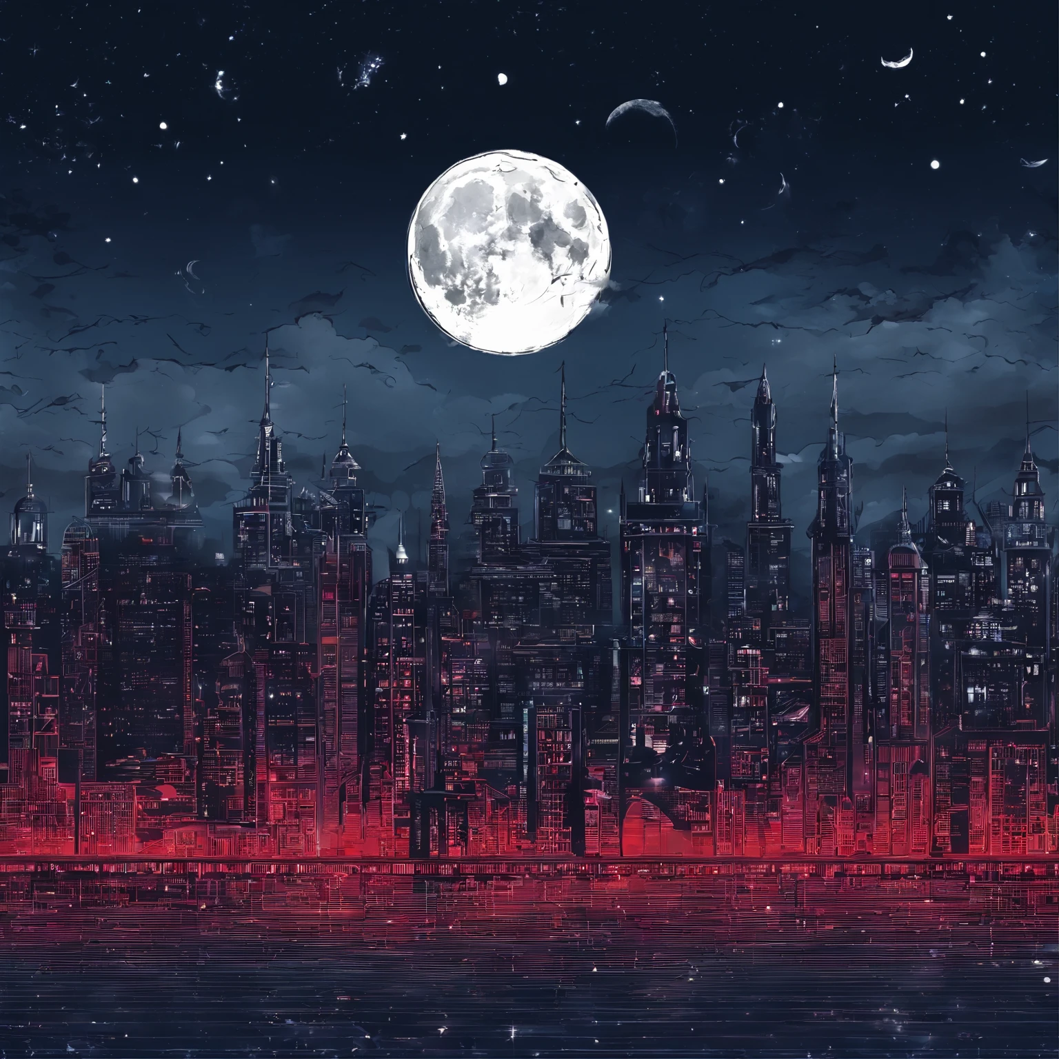 City skyscrapers, Night City, The best zigao,very nice,Perfect detail,4K,8k,Anime Wallpaper,CG,Night Sky,Red background,満moon, moonの背景, 空のmoon, moonlight background, moon面で, 満moonの背景, 空には満moon, 満moon, moonは空にあります, moon明かりの背景, 大きな赤いmoonの背景, moon, 空のmoon, moonの裏側,雲の中のmoon,White cloud,