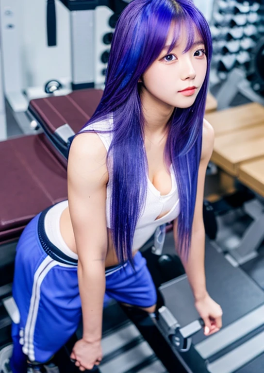 Very cute 22 years old,Big titsFull body,long hair,(Blue-purple hair 1.4),Height: 178cm,(Bench Press:1.5)