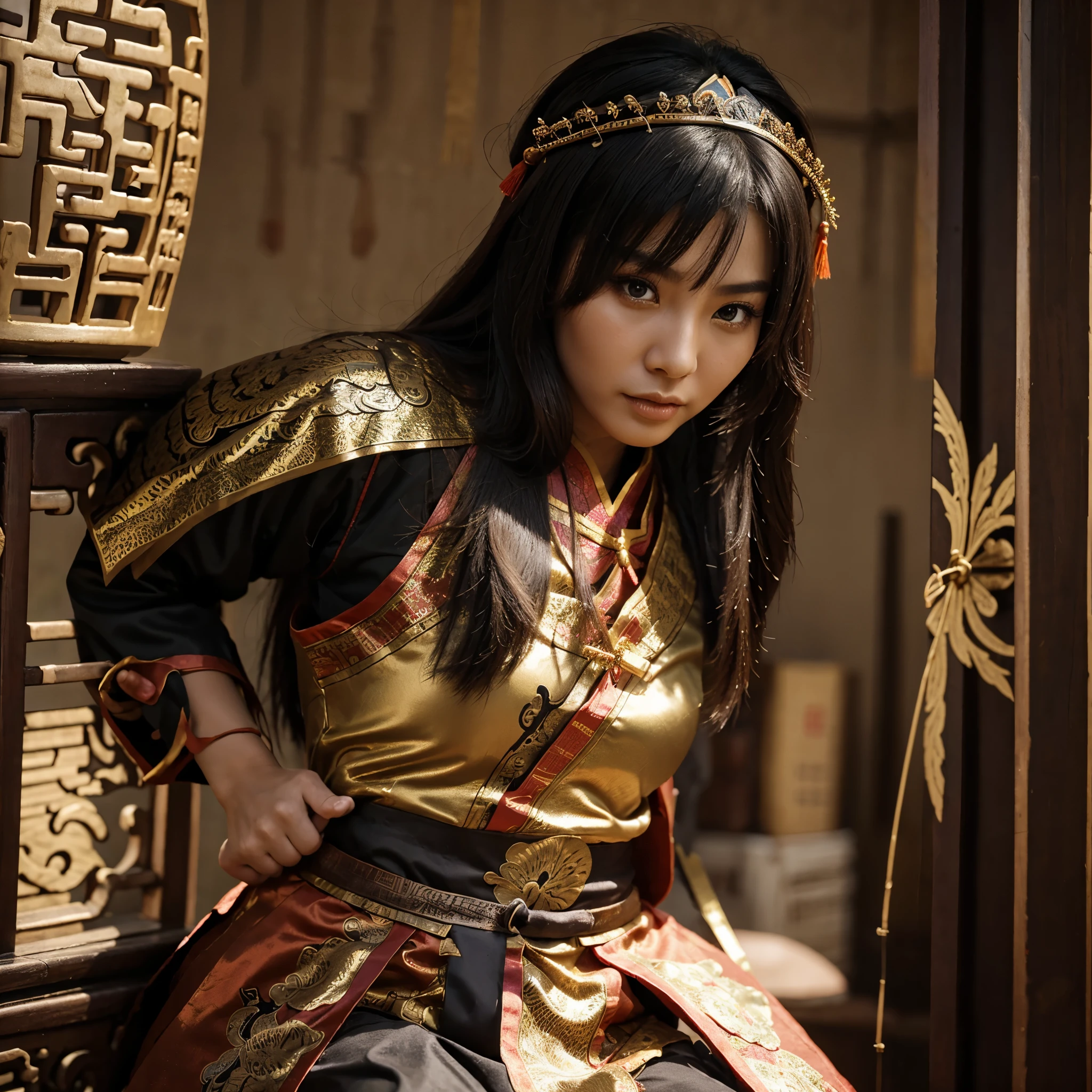 ((beautiful woman)),((woman)),((Chinese warrior costume))