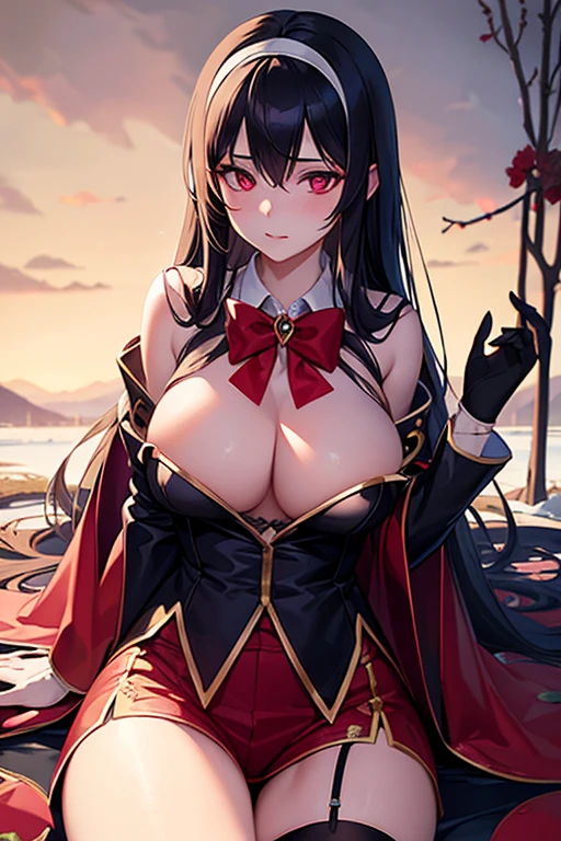 red delicate eyes, Awkward, Blushing a young japanese woman, 1 girl, beautiful detailed eyes, beautiful detailed lips, extremely detailed face, long hair, slim, 25 years old, wearing sunglasses on her head, black jacket, white button-up shirt, purple gloves, shorts, thigh highs, garter belt, detailed clothing, masterpiece, photorealistic, 8k, cinematic lighting, vibrant colors, elegant, fashion portraitAraffe dressed as a snow White with a red bow and a red bow, Beautiful vampire queen, 臉紅 realistic role play, 《Adventure Treasure》Marceline, anime girl role play, 4K HD snow White hair, Beautiful vampire queen, snow White as a d &D Fighter, snow White, anime role play, role play, Vampire Camilla, Has long black hair, on the street,Torn clothes,big breasts big areolamasterpiece, best quality, high quality, Very detailed CG uniform 8k wallpaper, blossoming landscape, dry place,such as an empty desert, dearest, cunning, mono lake, common tree, 3D digital painting, Award-winning photography, Bokeh, Depth of Field, HDR, bloom, Chromatic Aberration, Reality, Very detailed, Popular on artstation, Popular on CGsociety, Wheels within wheels, High Detail, Dramatic, midjourney's Artwork 1Girl, (Dakota:1.0), blue eyes, Pixie Short Hair, blush, Human Resources Bikini (Large Breasts:1.0), (Large areola:1), , (Pure face_V1:0.5) Increase height Clothes got wet