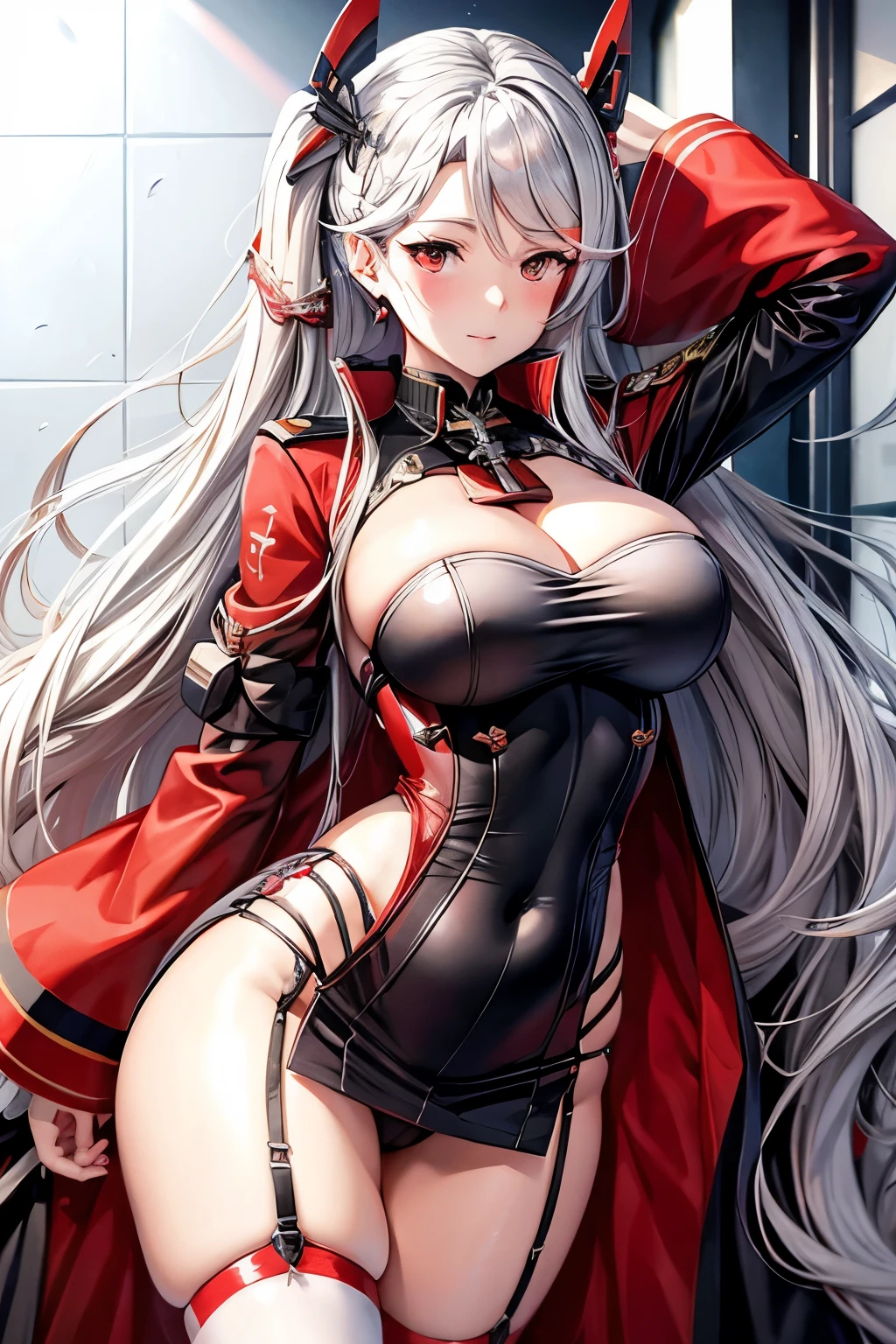 Prinz Eugen, ((azur lane)) lenceria roja posando sensualmente