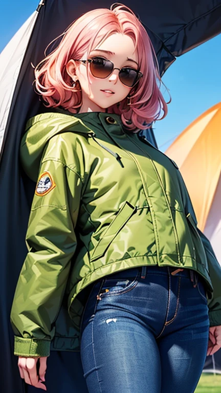 A girl is posing for a photo,pretty girl,Enchanting girl,Realistic young anime girl,
(((One Girl,16 years o thick parka with a flashy design、Black damaged jeans、sneakers)))、(((Put sunglasses on your forehead)))、Loop Earrings、
BREAK
(Beautiful Hair,Shiny Hair),(Pink Hair、Curly hair、Shaggy Hair、Very short hair),
(Expression of fine eyes,Beautiful and delicate eyes,Sparkling eyes,Eye Reflexes),(black eye),
double eyelid,Long eyelashes,
(Beautiful Nose,Thin Nose),
(Glossy lips,Beautiful Lips,Thick lips),
(Symmetrical facial features,Perfect Face),(((Detailed skin,Oily skin,Textured skin,Beautiful Skin))),
break
(smile、Embarrassed),
(noon、(camp site、tent、blue sky)),((Are standing、Cowboy Shot)),
break
(((highest quality)),((masterpiece)),(Very detailed),(High resolution)),(8k),((Line art)),Anime 2D Rendering,