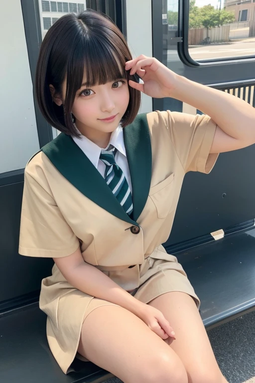 Cute Girls、high school girl、uniform、Bob Hair、sit