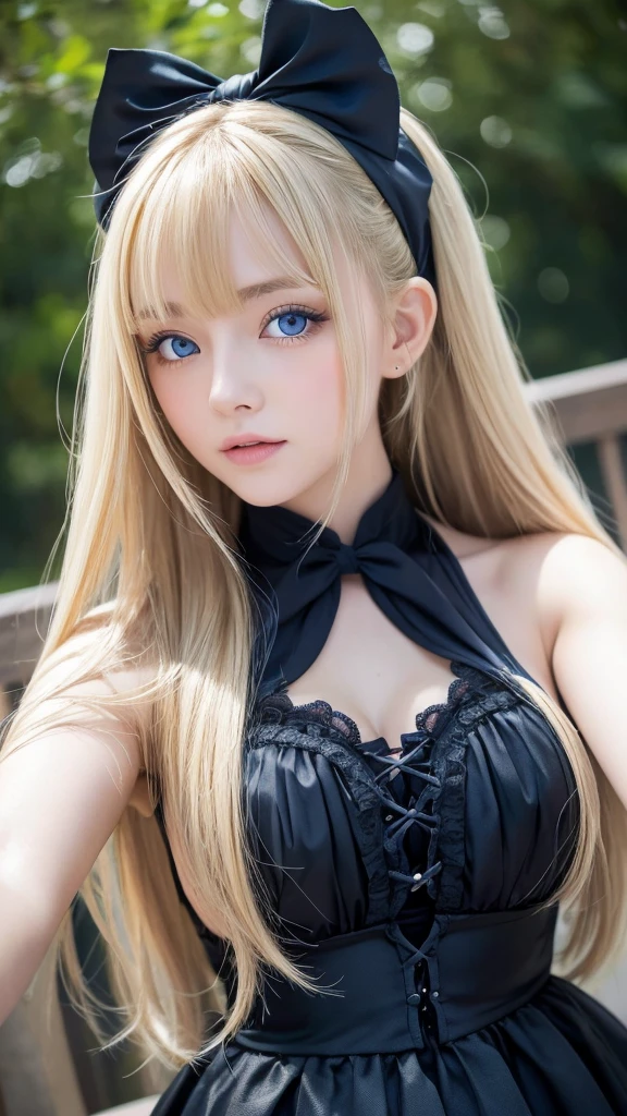 Adorable, 14 years , Very beautiful blonde girl from Scandinavia, Ample breasts, Low contrast, (Smirking expression:0.8), long or short hair、Hair Scrunchie, Long bangs between the eyes、highest quality, 超A high resolution, Like the picture, Super detailed, 8k, RAW Photos, Masseter region、Her big, bright, 🎁Blue eyes are so beautiful、Very big eyes、Gloss Cheek Highlight、Small Face Beauty、Kamimei,Seductive pose,The chest is slightly visible,Large breasts sagging due to gravity, Seductive pose,The chest is slightly visible,Large breasts sagging due to gravity, Wet body,gothic ta