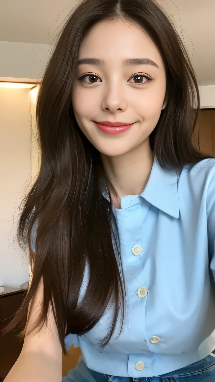 seed:2020674263.((Full body angle:1.1)).((highest quality, 8K, masterpiece:1.3)), ((from below:1.1)).concentrated:1.2, Perfect body beauty:1.4, Hips:1.2, ((Delicate Hair)), (Colorful button-through crop shirt :1.1) , ((highest quality、8K、masterpiece:1.3))、1 Girl、A sloppy smile、Esbian all over、Slim face、Big Boobs、Beautiful woman、(Dark Brown Hair)、Long Hair、1.1、Flickering Valley、Detailed eyes、double eyelid、Blurred Background、超Slim face、Smile、Looking down、stroll、
