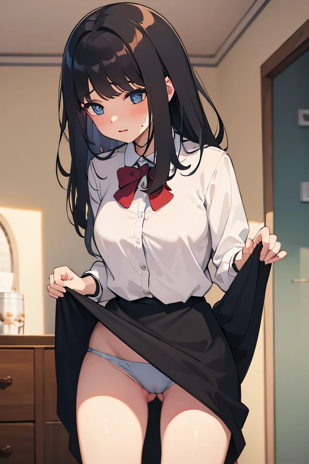 a woman,24 years,skirt lift,blushing