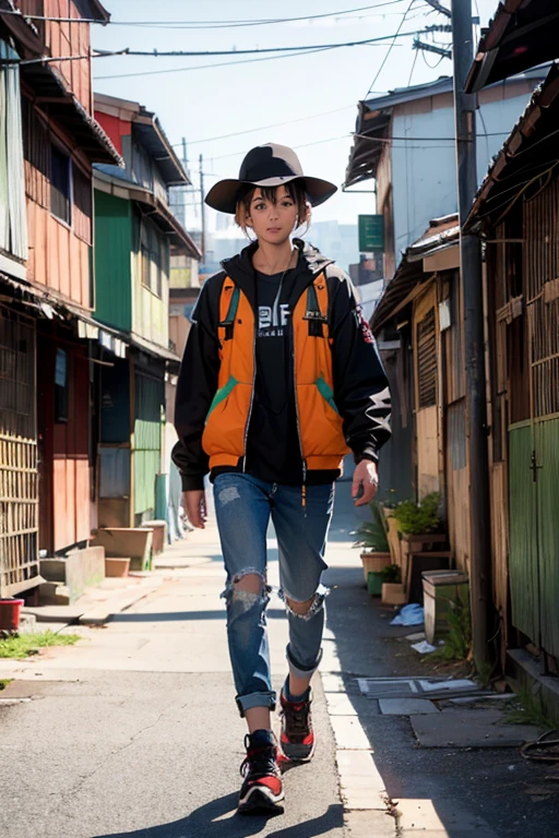 (8K), (Best Quality), (Mastepiece: 1.2) A couple and a walking through a slum、Buckshot