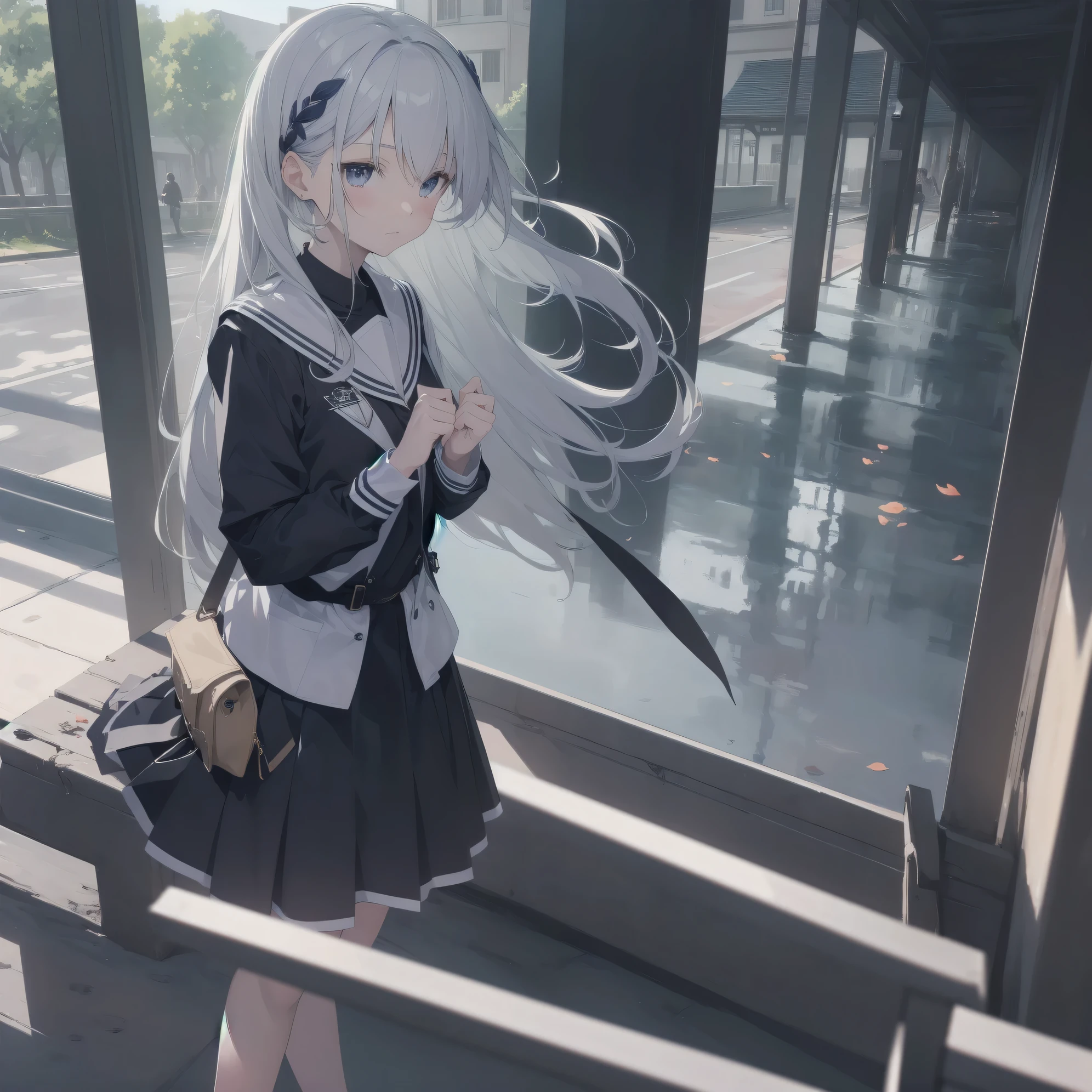 ultra-absurdres-Top quality by artist God, ultra-detailed, high resolution, anime moe artstyle, best anime 8k konachan wallpaper, pixiv contest winner, pool:2810, perfect anatomy,break, 1girl, (Please draw a girl walking sleepily to school alone. )break,(Solo,little female, 13-year-old:1.3),Full limbs, complete fingers,a junior high school student, (very short hair), short cut, flat chest, , small butt, small black eyes, beautiful detailed eyes, well-proportioned iris and pupils, expressive eyes, highres detailed hair, soft expression, salor school_uniform, sailor collar, serahuku, bow, pleated skirt,(Detailed Lighting), (Detailed background), in the School commute route. break,super detailed skin, Best cinematic lighting powered by famous artist, 8k,beauty illustration,photoshop_(medium),very aesthetic,break,((artist:nyantcha )), artist:clamp ,artist:carnelian ,artist:kantoku ,