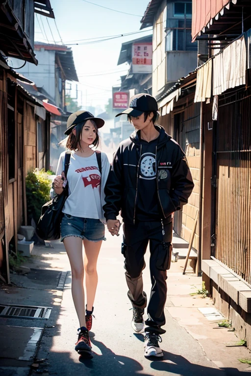 Sasuke and sakura character from anime walking together in cyberpunk theme, cyberpunk city street background, realistic, 8k, RAW photo, best quality, masterpiece, high detail RAW color photo,, (hard focus:1.4), (sharp focus:1.4), extreme detailed , (Professional lighting:1.2) High quality shadow , (amazing awesome exquisitely extremely finely hyper intricate super ultimate ultra wonderful detailed:1.4),