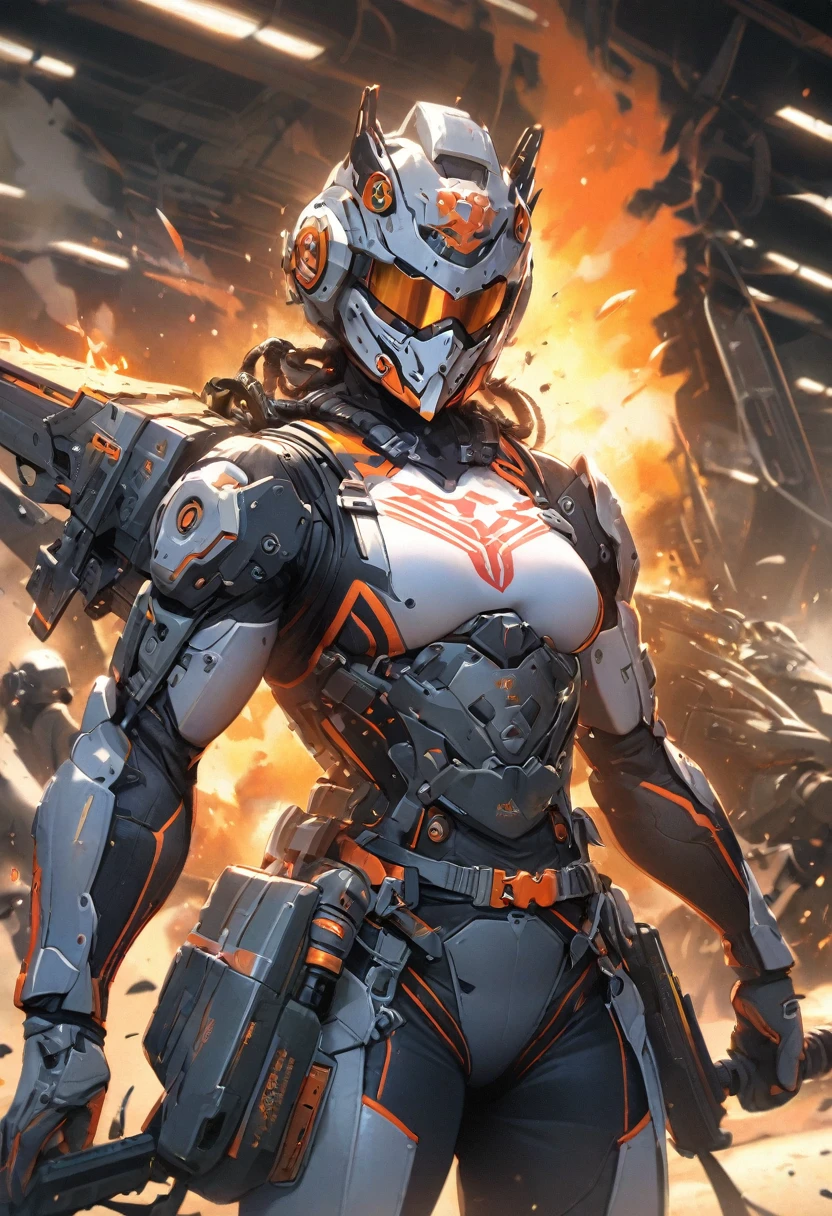 Battle Aesthetics, Streamlined cut, Metal decoration, Nano technology fabrics, High wear resistance, elasticity, Temperature adjustment, hand-made, Machine production, Dark, Chest pattern, Back to Logo, goggles, helmet, Waist equipment, multifunctional knife, Energy guns, confident, calm, decisive, fearless warrior, justice, kudos,(whole body), (whole body), Tights, Battle cloth,full (arms), Solitary, portrait , (best quality, Extremely detailed)