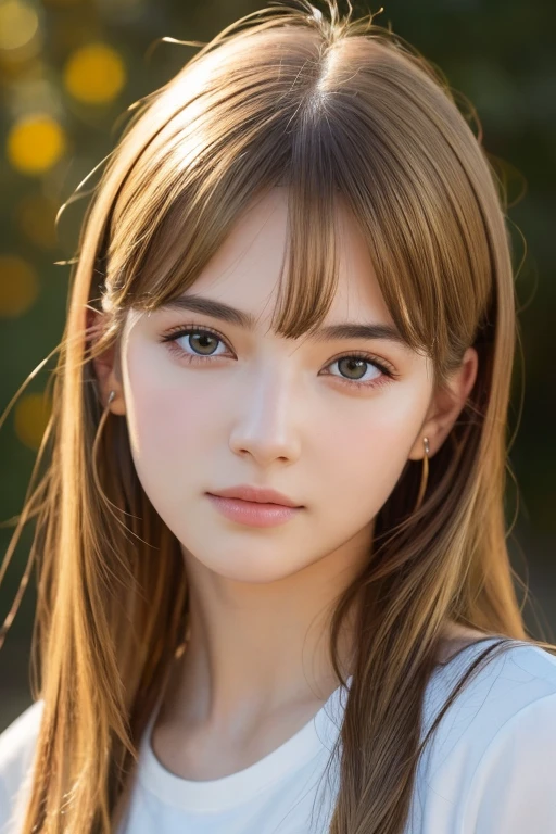 masterpiece, highest quality, 8k, Absurd, (Upper Body:1.4), White shirt, beautiful girl, Pretty face, View Viewer, 17 years old, fun, Ultra-realistic, High resolution, photograph, Film Grain, chromatic aberration, Sharp focus, High resolution, Face Light, Dynamic Lighting, Cinema Lighting, Professional Shadow, Simple Background, (Dull yellow background:1.4), Most detailed, Very detailed, Super detailed, In detail, Real Skin, Delicate facial features, Detailed face and eyes, Sharp pupils, Realistic students