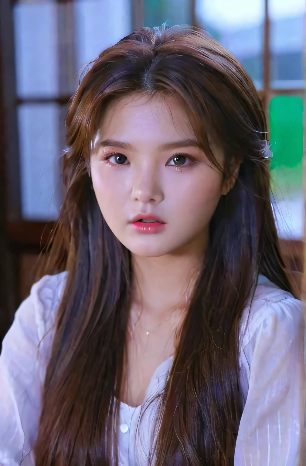 1girl, solo picture, Kim Yoo-jung, (beauty goddes face (mixRussian)), (very expression eye),((reflection pupil)), (insult strip colour hair), (8k HD extremely realistic detailed face:1.5 (soft scene, very low lightning), masterpiece:1.3, ultra highres:1.2, dynamic lighting), cinematic scene,