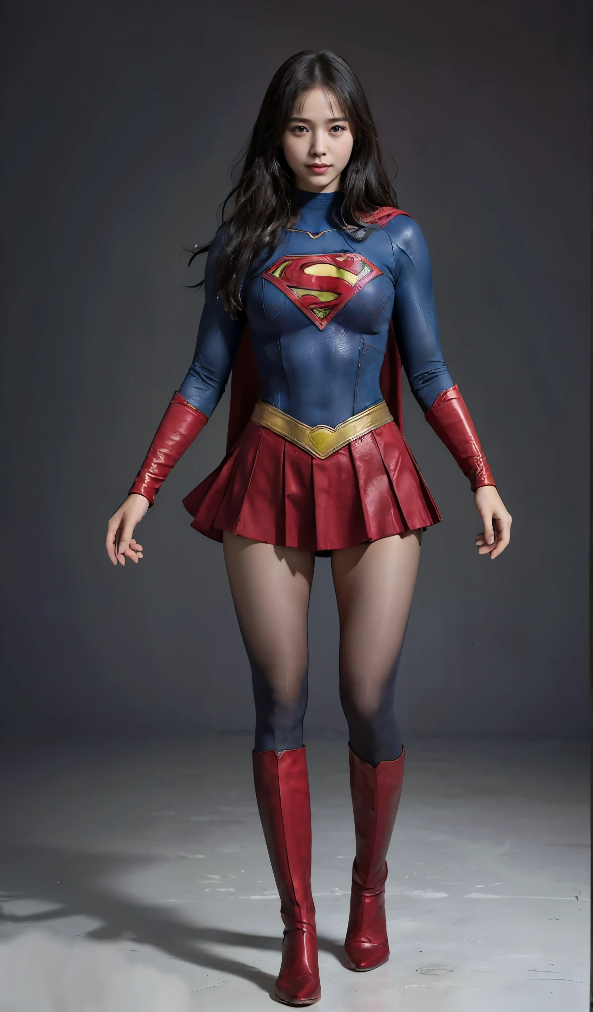 No background、(((Beautiful legs in black tights.)))、(((Legally express the beauty of your smile)))、((((Make the most of your original images)))、(((Body-hugging Supergirl costume)))、(((Supergirl Costume)))、(((Beautiful Hair)))、(((suffering)))、(((Please wear black tights....、Wear red boots)))、((Best image quality、8k))、((highest quality、8k、masterpiece:1.3))、(((Preserve background )))、Sharp focus:1.2、Beautiful woman with perfect figure:1.4、Slim Abs:1.2、Wet body:1.5、Highly detailed face and skin texture、8k