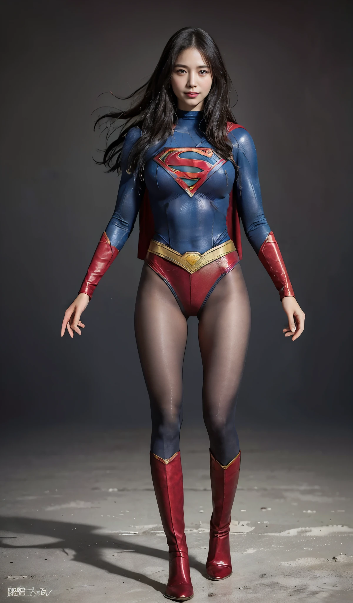 No background、(((Beautiful legs in black tights.)))、(((Legally express the beauty of your smile)))、((((Make the most of your original images)))、(((Body-hugging Supergirl costume)))、(((Supergirl Costume)))、(((Beautiful Hair)))、(((suffering)))、(((Please wear black tights....、Wear red boots)))、((Best image quality、8k))、((highest quality、8k、masterpiece:1.3))、(((Preserve background )))、Sharp focus:1.2、Beautiful woman with perfect figure:1.4、Slim Abs:1.2、Wet body:1.5、Highly detailed face and skin texture、8k