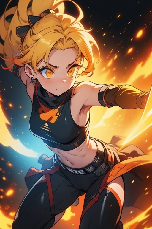 2 girls, ninja twins, gorgeous yellow & orange dreadlocks hair, tall, wearing crop top ninja outfit, dynamic action pose,(best quality,4k,8k,highres,masterpiece:1.2),ultra-detailed, HDR,UHD,studio lighting,ultra-fine digital art,sharp focus,physically-based rendering,extreme detail description,professional,vivid colors,lens flare,portraits,digital art