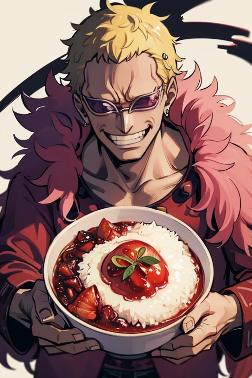 Doflamingo eating rice with jam