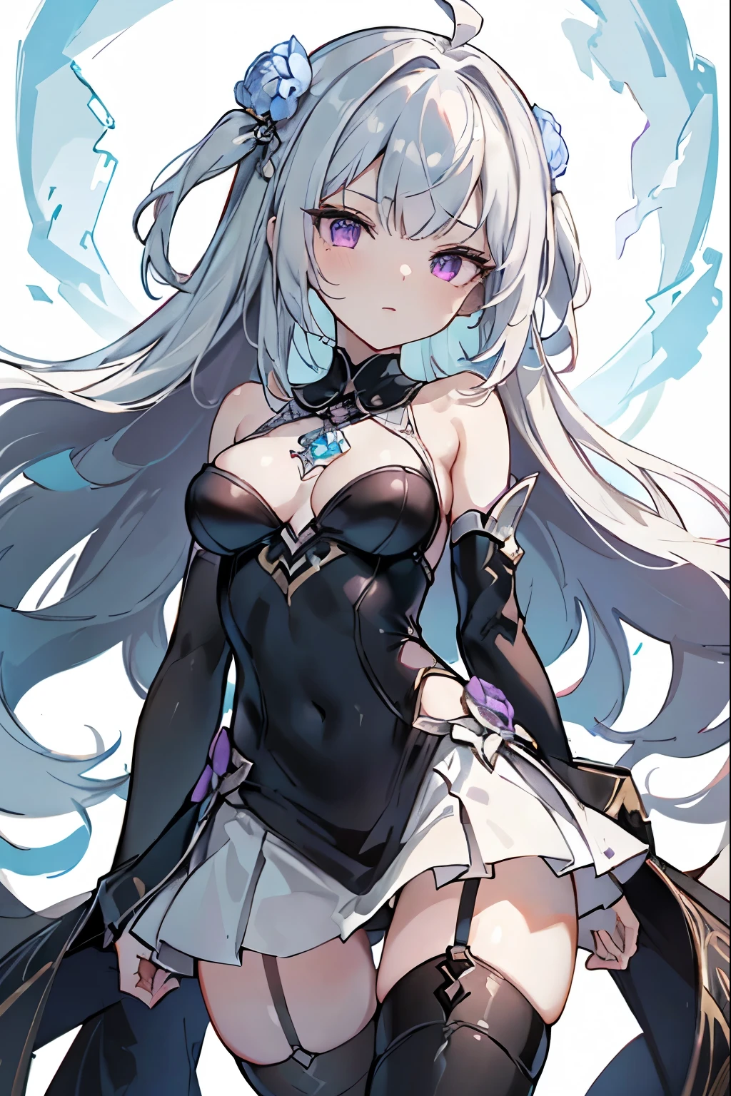 1girl, anime, cute girl, blank background, white background, fantasy, detailed fantasy dress with highlights, beautiful face, beautiful eyes, dark colors, black hair with multicolor streaks, red eye with different color pupil in eye, multicolor eye, medium breasts, slight cleavage, beautiful skin, cute, breast curtains, extremely delicate and beautiful, (beautiful detailed face:1.0), (detailed deep eyes), symmetrical breasts, deep eyes, shiny skin, portrait, slender waist, hips wider than shoulders, thighs, expressionless, young girl, luminous eyes, adorable,(Kpop idol),(aegyo sal:1),(Platinum blonde hair:1),((puffy eye)),Black panty,sexy posture,Superskirt, Ultra-high resolution,Black collar,slim figure, Abdominal y tattoo, womb tattoo,Tight-fitting leg ring,y tattoo on half-body,Bare skin, Armored hand,Hidden fingertips,Hand covered,Arm covered,Fist covered,{{beautiful detailed fingers}}, tufts of hair, moderate beautiful breast:1.0,(masterpiece:1.2), best quality, high-res, HDR, perfect face, intricate armor, delicate blue filigree, intricate filigree, red metalic parts, detailed part, dynamic pose, dynamic lights, cute face, neutral expression, shuimobysim, lotus, hanfu, maxi skirt, dress conservatively 1girl, solo, long blue hair, standing, One lady,14years,((White hair) ,(Shiny purple bodysuit with microskirt),((Fantasy, Moon Night)), gradient_eyes,