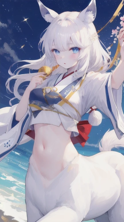 (best quality, masterpiece), 1 girl, centaur, It takes, White skin, Japanese , exposing the abdomen,belly button t-shirt, 아름다운 소녀 perfect wolf photo, perfect wolf photo