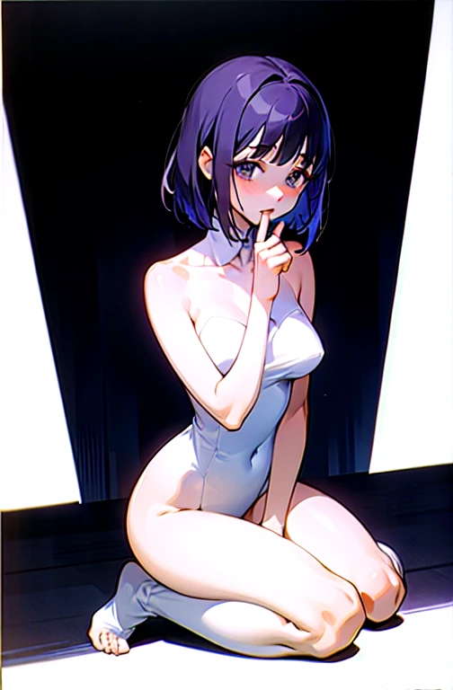 Yosano Akiko examining herself, naked, On my knees, Full Body Shot