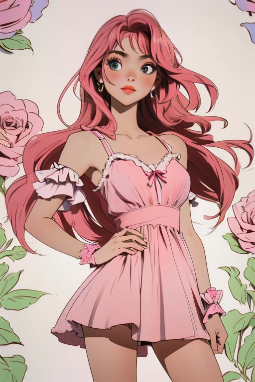 8k, cartoon, 2D, a close up of a woman in a rosa dress posing for a picture, beleza de lingerie, rendada, sonhadores, sensual look, lingeries onduladas, brasileiro, cheio de detalhes, dressed in a rosa dress, abafado, cetim, sensual :8, rosa, Adorable woman, atrevido, rocha, detalhes sutis, camisola, detalhes intensos, lindo