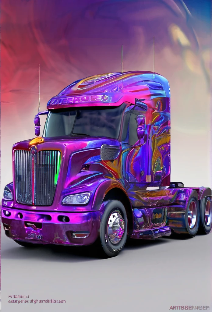 (((Brand of TruckersRule))), Semi-truck Master, CUSTOM trucks, true chaos, pyscho, Pyscopath, Pyscopathic, insane, Mirrorized, Unreal engine, photorealistic, HyDE, Luminescent, holographic, hard lighting,masterpiece, contoured beveling, symetrically correct, 4d,bright purple blue red, deepbeveling, Artstation,