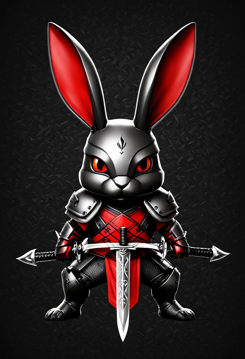 「force『Scorpion Rabbit』のforce章を作成してください。force章には以下の要素が含まれることを希望します:
- A cute, deformed design based on a rabbit with a touch of scorpion element:1.6 - Incorporate some elements of crossed swords and shields - Simple design - Background with red and black tones to symbolize fighting determination and unity」
