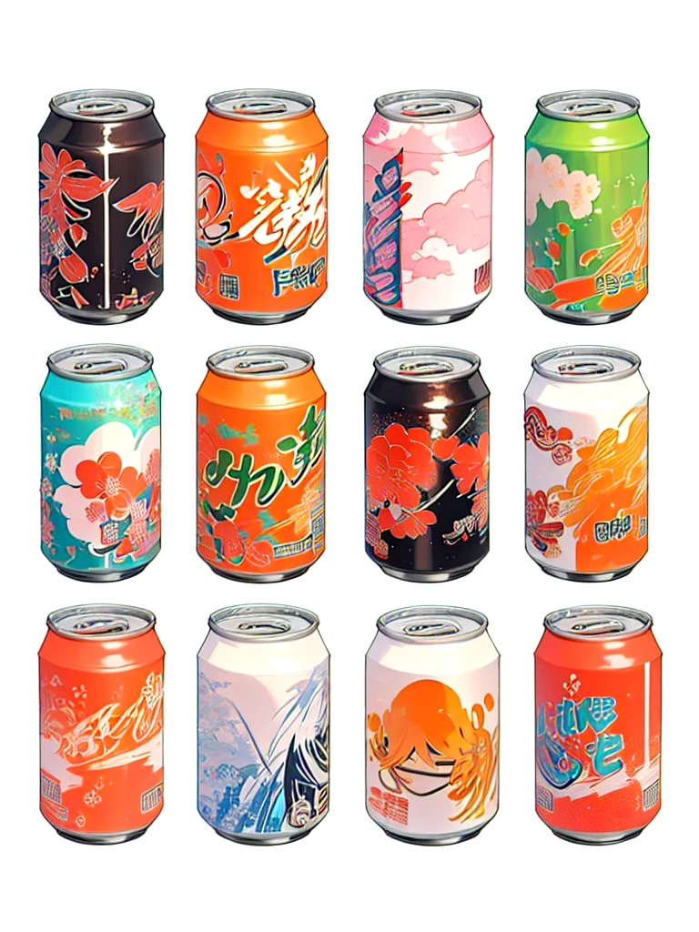 a close up of a group of can of soda with different flavors, soda can, Jongsuk Lee, can, By Chen Yanjun, Sprite Art, by Shinoda Toko, Pop Japonism 3d Ultra Detailed,