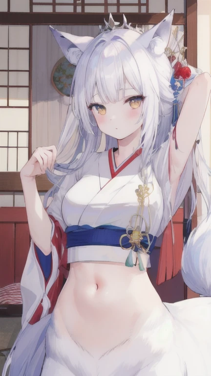 (best quality, masterpiece), 1 girl, centaur, It takes, White skin, Japanese , exposing the abdomen,belly button t-shirt, 아름다운 소녀 perfect wolf photo, perfect wolf photo