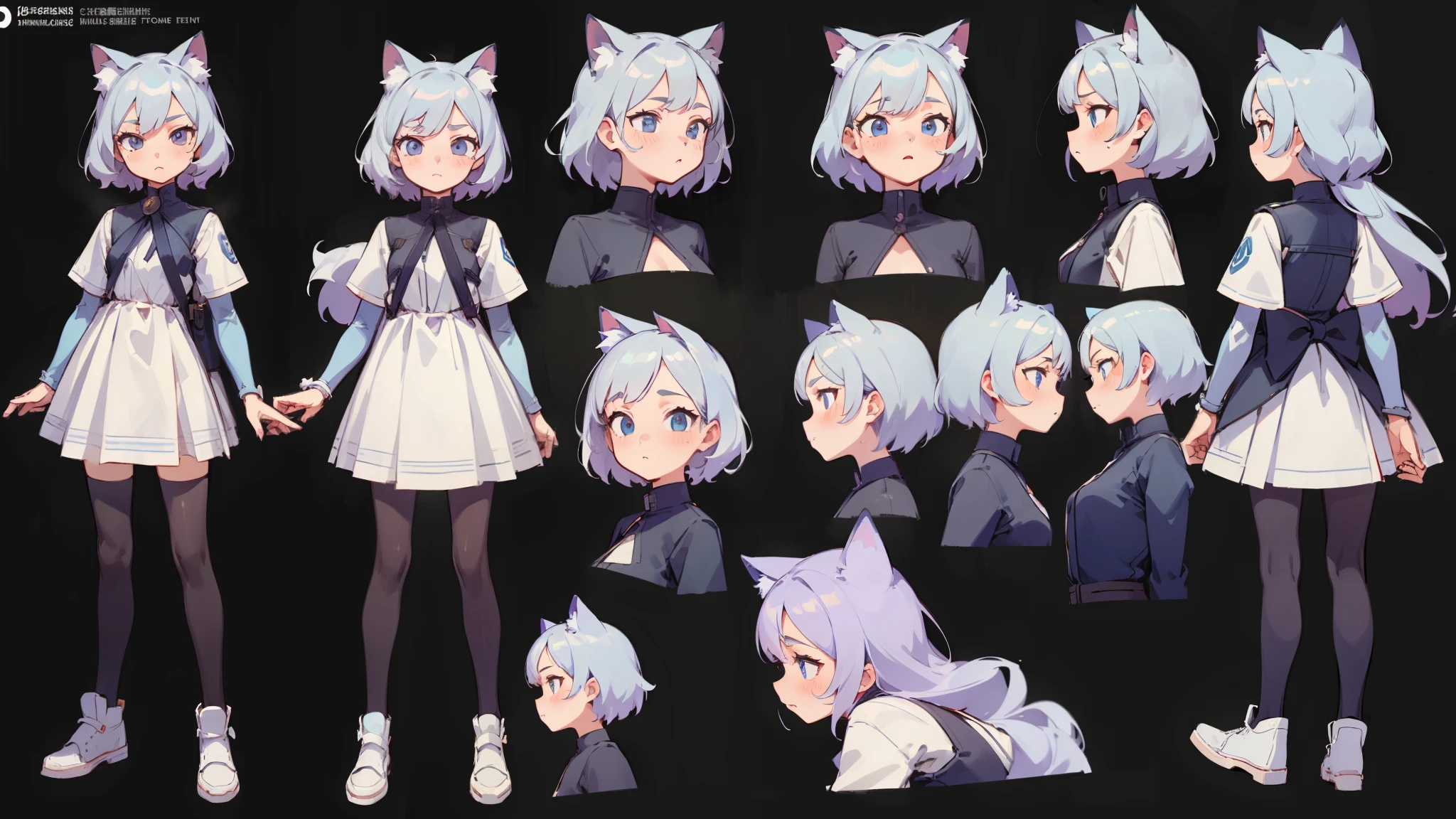 ((masterpiece, highest quality)), ((tsurime)),Detailed face, Character Sheet, Full Body Lesbian, One girl,show,Full of details, Various poses and expressions, Very detailed, depth, A graceful wild fox girl with mostly silver hair, Sparkling eyes, Delicate skin, 青い髪のYouTuberCharacter Sheet,Catwoman, whole body, sexy