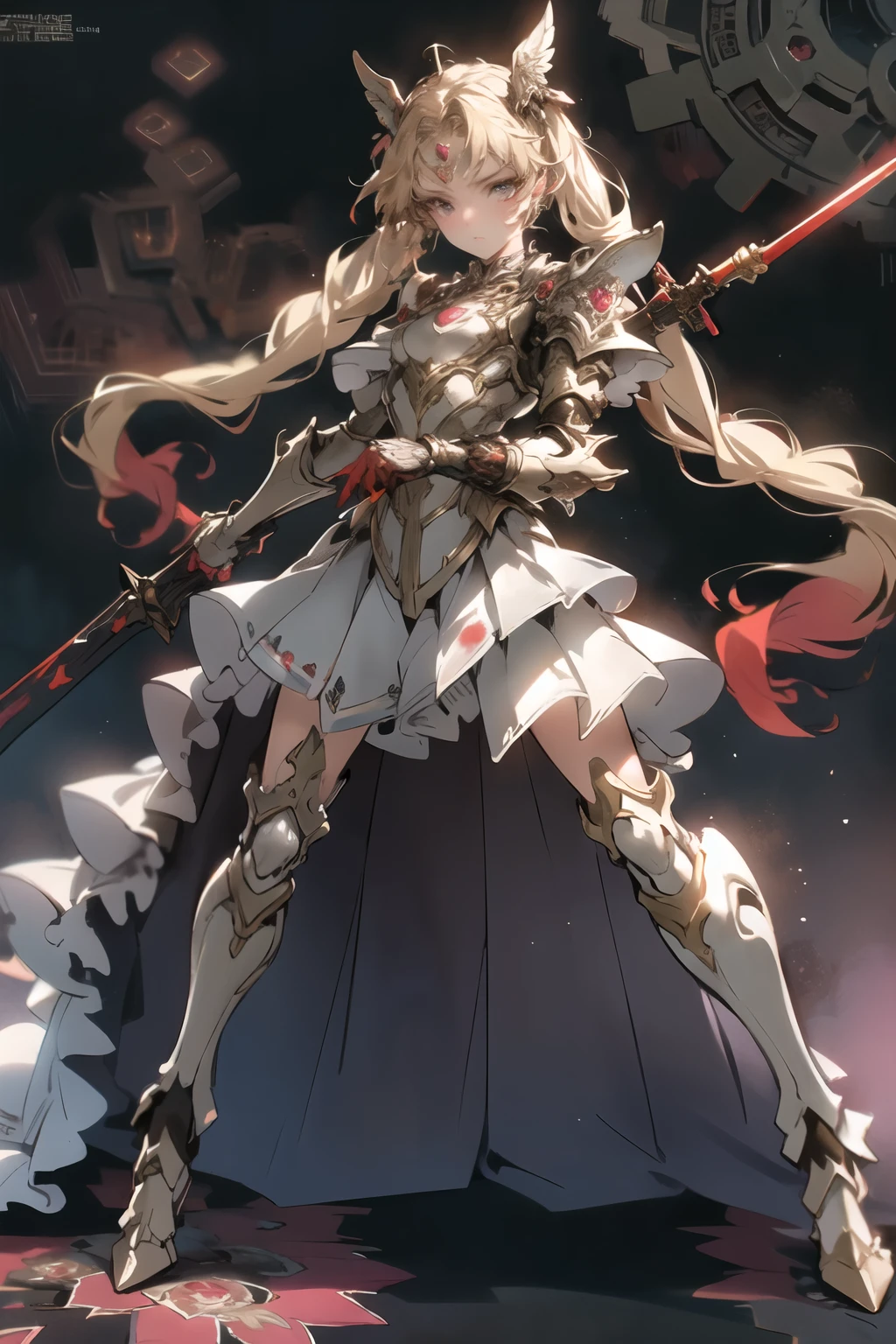 ((best quality)), ((masterpiece)), (detailed), perfect face official art, unity 8k wallpaper, ultra detailed, beautiful and aesthetic, masterpiece, best quality, (zentangle, mandala, tangle, entangle), (fractal art:1.3) , 1girl, extremely detailed, dynamic angle, cowboyshot, the most beautiful form of chaos, elegant, a brutalist designed, vivid colours, romanticism, Bloodborne inspired,  occult aesthetic, occult, detailed and intricate steampunk and detailed gothic, NSFW, Very dramatic and cinematic lighting, cosmic horror, grim-dark, side-lighting, perfect face, a beaituful goddess valkyrie adorned and enshrined in armour, Bloodborne inspired valkyrie, occult aesthetic valkyrie, occult valkyrie, detailed and intricate steampunk and detailed gothic valkyrie, wielding a sword and holding a shield, NSFW, Fluttering lace flared long knee length dress with frilly petticoats, knee length dress, pleated petticoats, lolita dress, petticoats gothic lolita, side-lighting, gothic lolita aesthetic, beautiful small breasts, small breasts, full body, whole body, body, NSFW, full body, whole body, head-to-toe, Vivid colors, detailed armor, engraved metallic armor white and black with gold ascents , intricate designs on the armor, intricate armor engravings, imposing and powerful stance, fierce , flowing hair, dynamic pose, intense battle scene, fantasy setting, vibrant colors, dramatic lighting, epic atmosphere, mythical creatures in the background, magical effects surrounding the sword, attention to anatomy and facial features, iconic use of highlights and shadows, capturing emotion, masterful composition, portraying strong female characters, (1 Men 1.5），Hades，The Grim Reaper armed with a giant scythe,，(Hairstyles: Red curls，)，Beard, Roman mythology，8k wallpaper,finely quality eyes，Right eyes，correct hand， Ultra-detailed, Beautiful and aesthetically pleasing,  best qualityer, (s fractal art: 1.3), Machine detailed, dynamic angle, Cowboy shot, The most beautiful forms of chaos, e